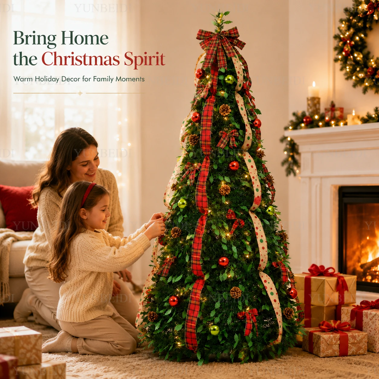 All in one Retractable Christmas Tree with Ornaments LED Lights High-end Retractable Christmas Tree 180CM Home Christmas Decor - Image 3