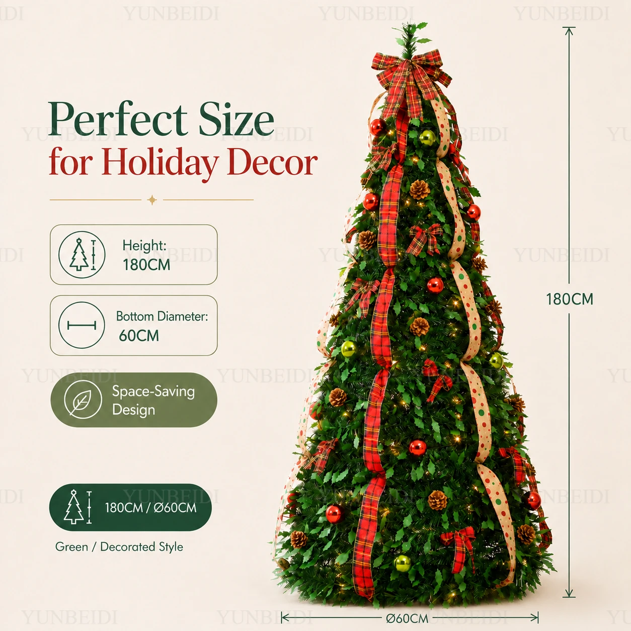 All in one Retractable Christmas Tree with Ornaments LED Lights High-end Retractable Christmas Tree 180CM Home Christmas Decor - Image 6