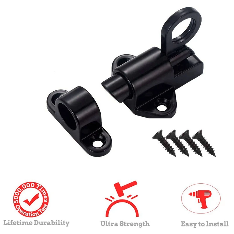 Aluminum Alloy Security Automatic Window Gate Lock Spring Bounce Door Bolt Latch, Black - Image 6