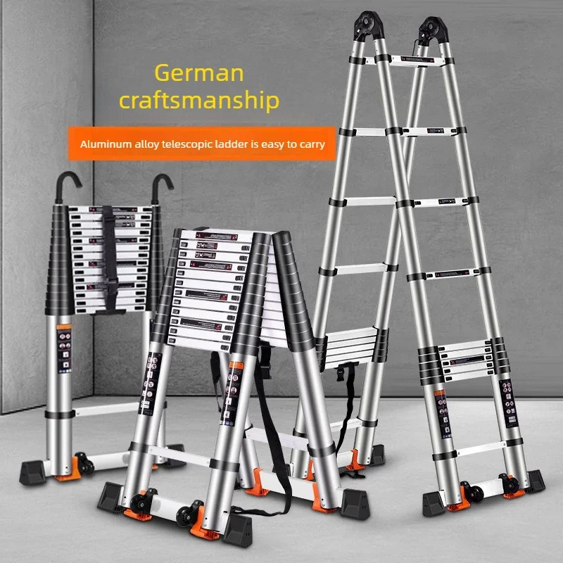 Aluminum alloy telescopic ladder Bamboo ladder Herringbone ladder Multifunctional folding ladder Thickened lifting stairs - Image 2