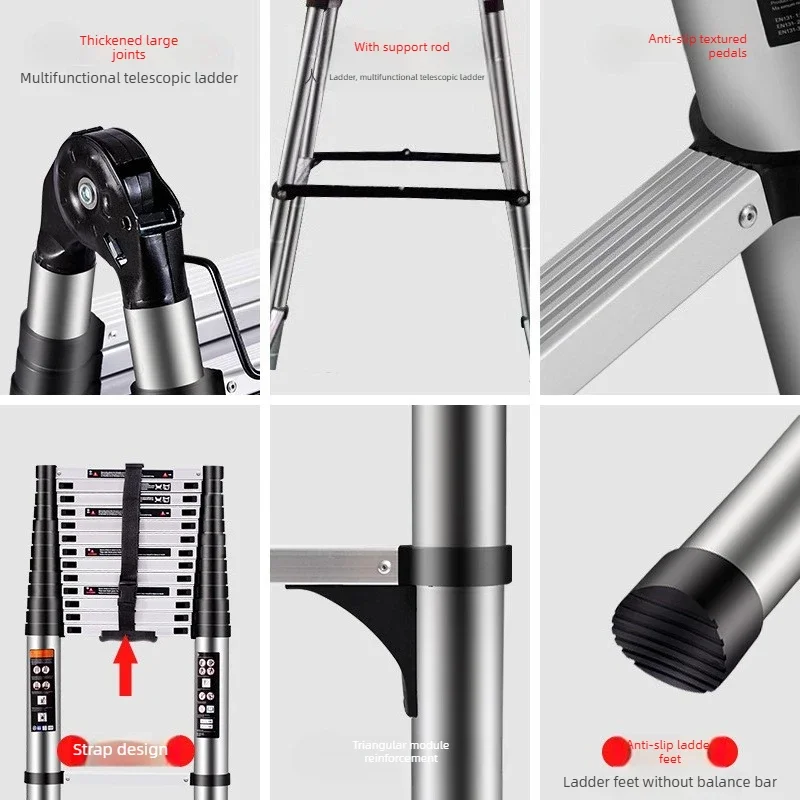 Aluminum alloy telescopic ladder Bamboo ladder Herringbone ladder Multifunctional folding ladder Thickened lifting stairs - Image 4