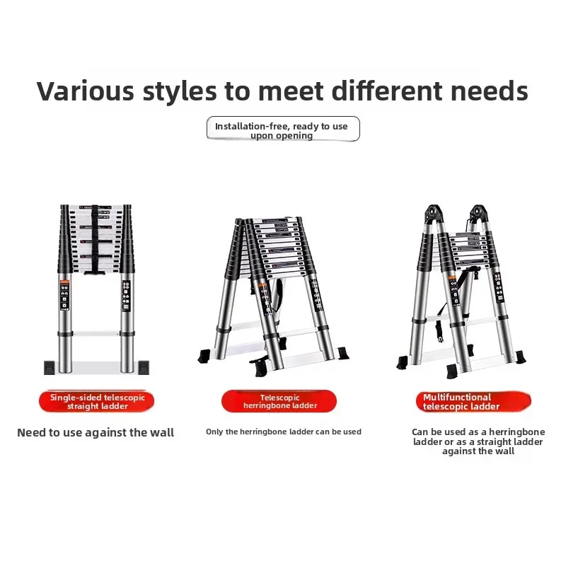 Aluminum alloy telescopic ladder Bamboo ladder Herringbone ladder Multifunctional folding ladder Thickened lifting stairs - Image 5