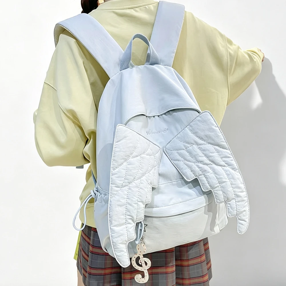 Angel Wings Polka Dot Quilted Students Backpack,Cute Sweet Fashion Nylon School Bag,Lightweight Casual Spacious Daily Travel Bag