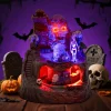 Animated Halloween Village House Decor with Moving Train Pre-Lit Music Skull Ghosts Tombstones Figurines Spooky Party Atmosphere
