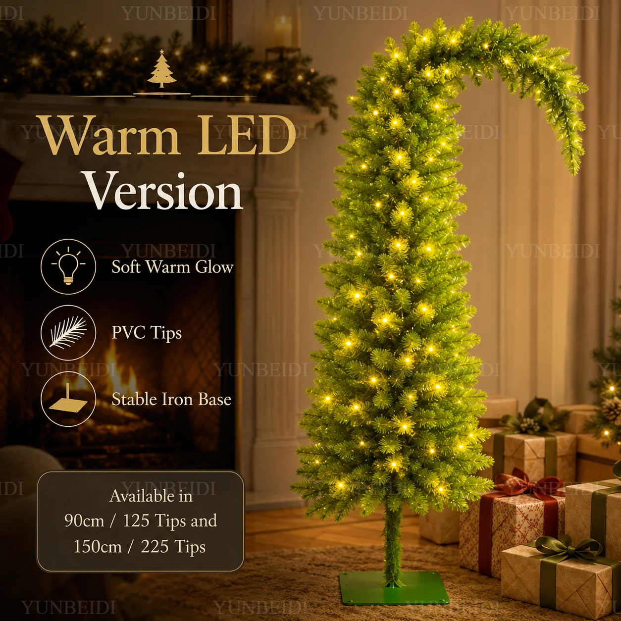 Artificial Christmas Tree PVC Material Crooked Neck Santa Hat Shape Christmas Tree 90cm&150cm Christmas Family Party Decorations - Image 2
