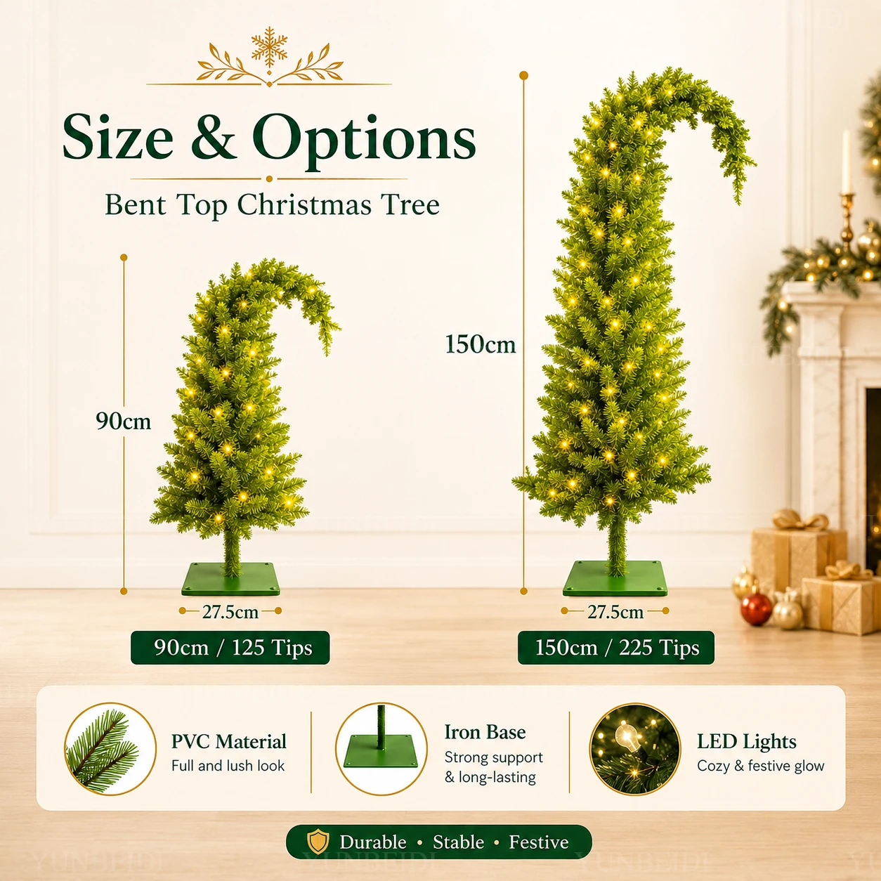 Artificial Christmas Tree PVC Material Crooked Neck Santa Hat Shape Christmas Tree 90cm&150cm Christmas Family Party Decorations - Image 5
