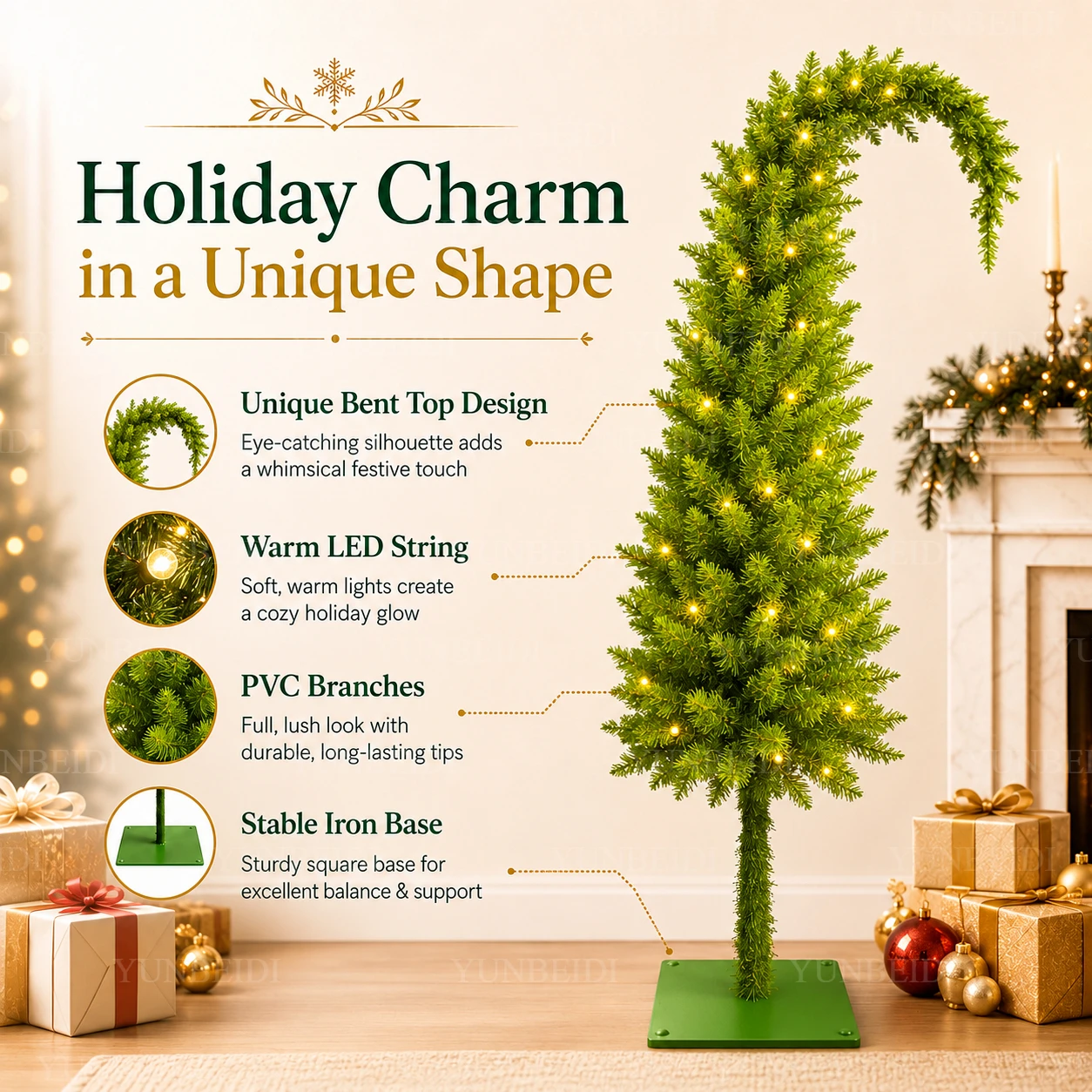 Artificial Christmas Tree PVC Material Crooked Neck Santa Hat Shape Christmas Tree 90cm&150cm Christmas Family Party Decorations - Image 3