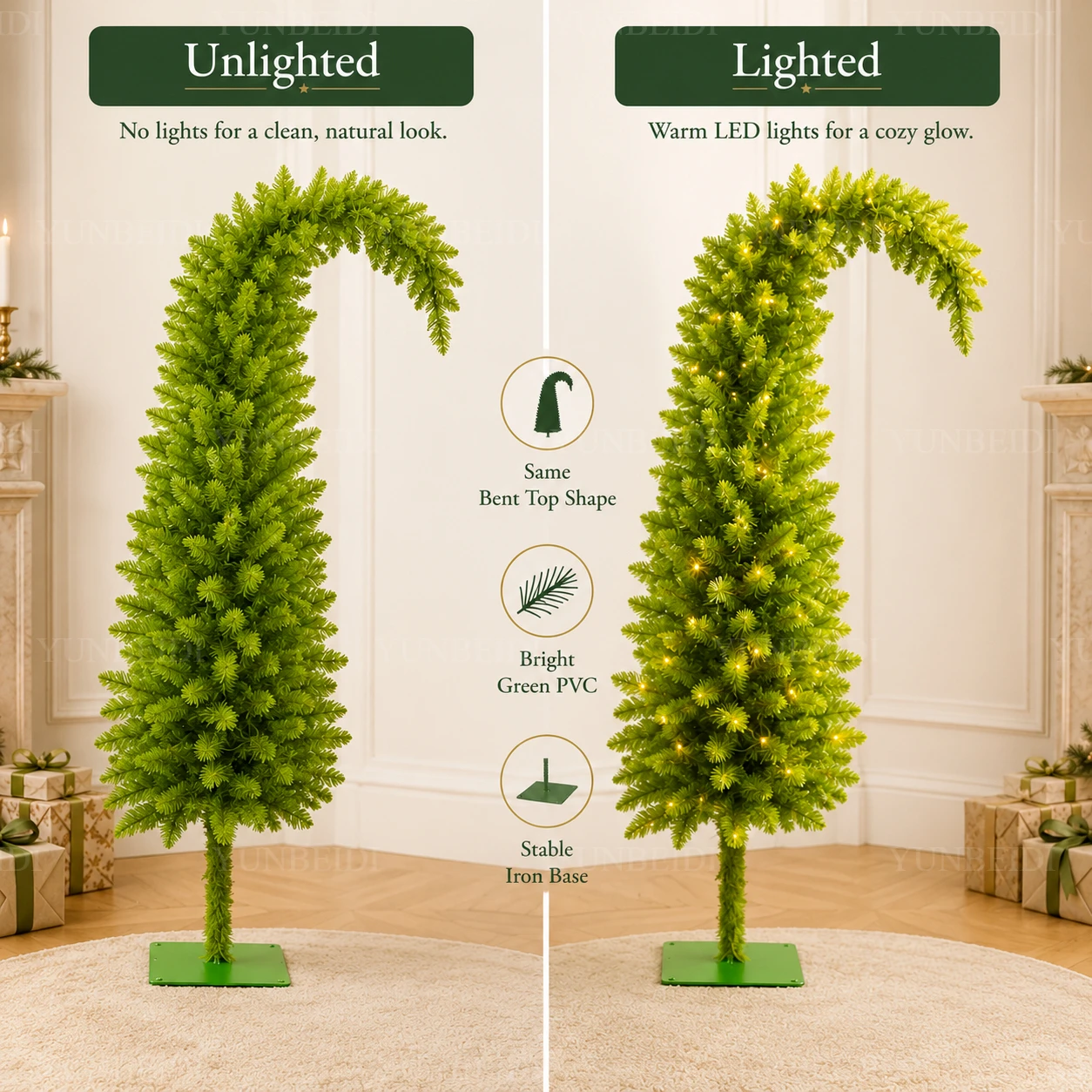 Artificial Christmas Tree PVC Material Crooked Neck Santa Hat Shape Christmas Tree 90cm&150cm Christmas Family Party Decorations - Image 4