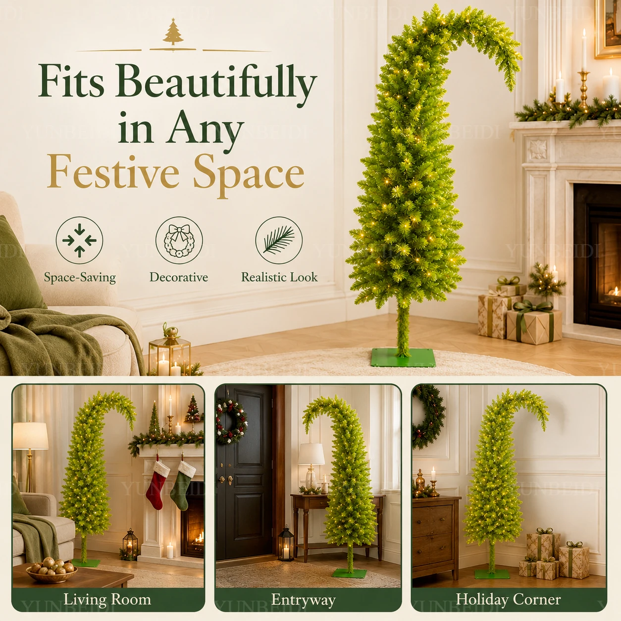 Artificial Christmas Tree PVC Material Crooked Neck Santa Hat Shape Christmas Tree 90cm&150cm Christmas Family Party Decorations - Image 6