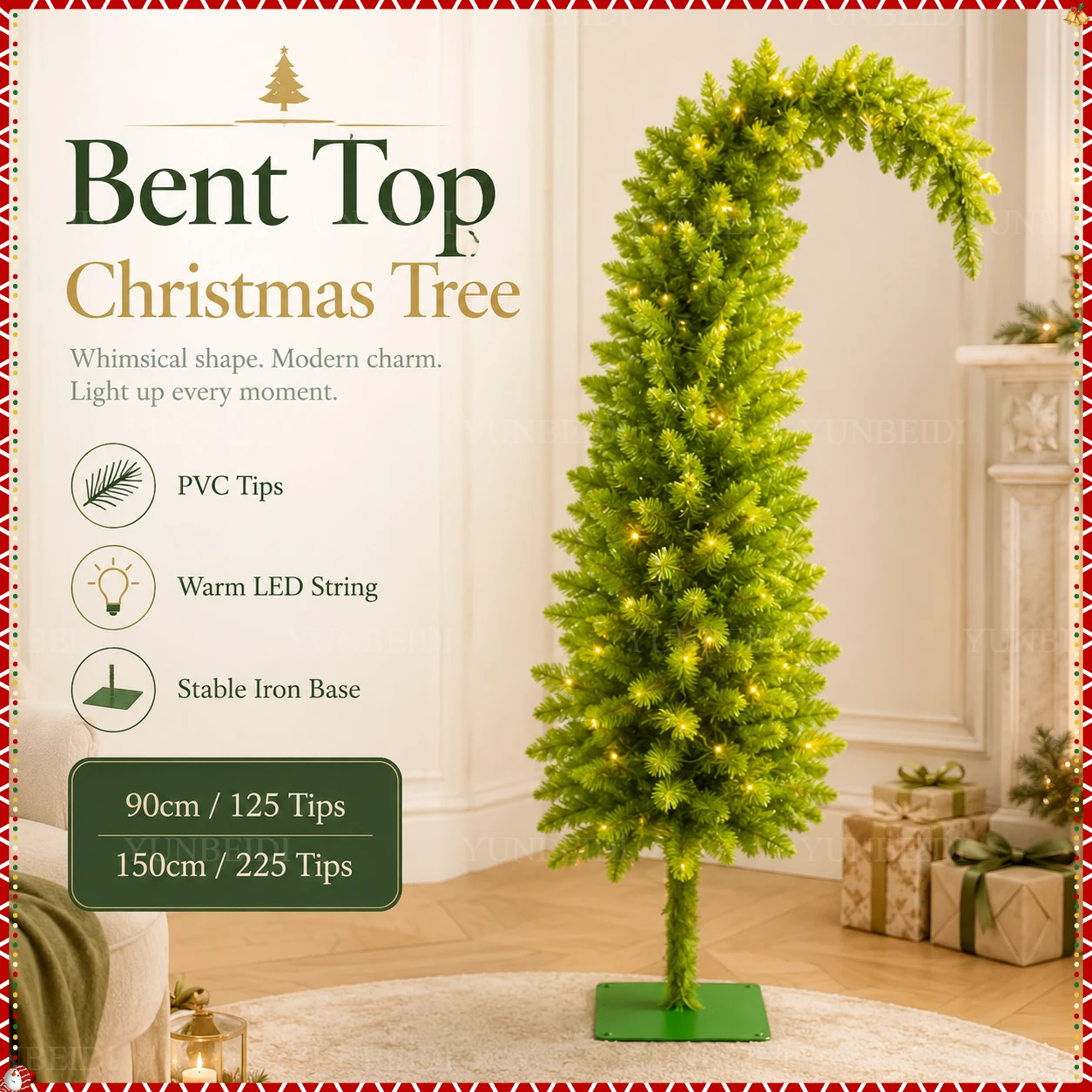 Artificial Christmas Tree PVC Material Crooked Neck Santa Hat Shape Christmas Tree 90cm&150cm Christmas Family Party Decorations