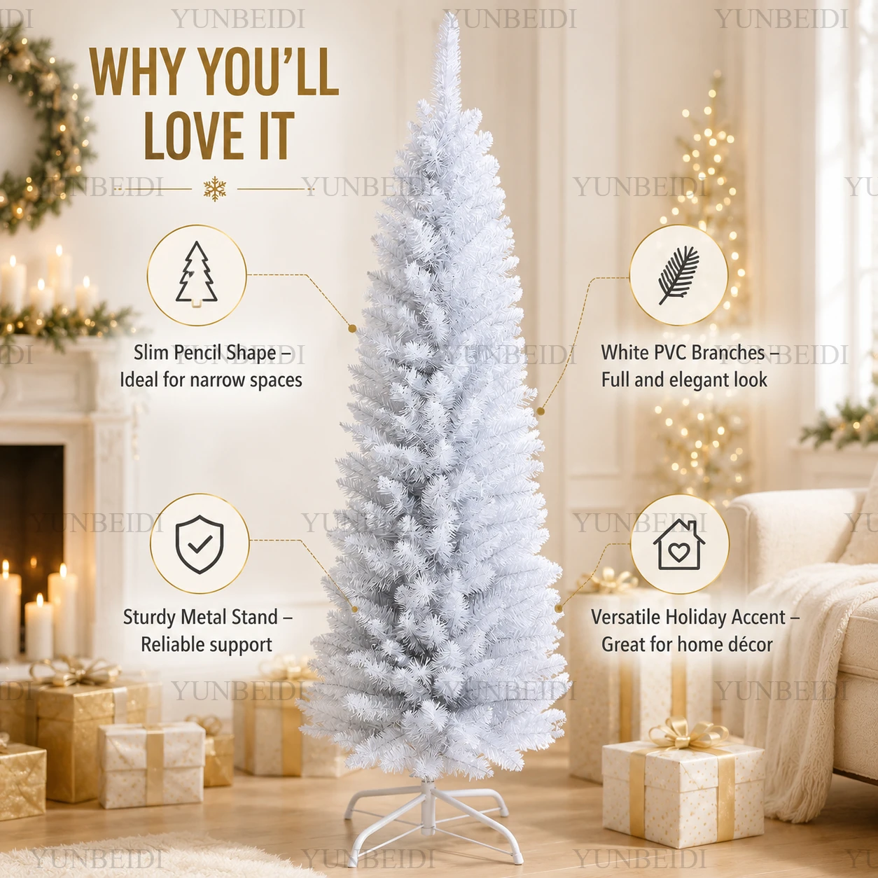 Artificial Christmas Tree PVC Material White Pencil-shaped Christmas Tree 120cm To 210cm Home Parties Christmas Decorations. - Image 2