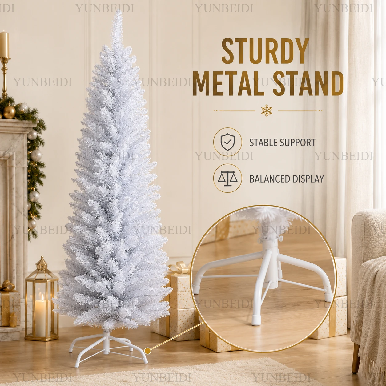 Artificial Christmas Tree PVC Material White Pencil-shaped Christmas Tree 120cm To 210cm Home Parties Christmas Decorations. - Image 5