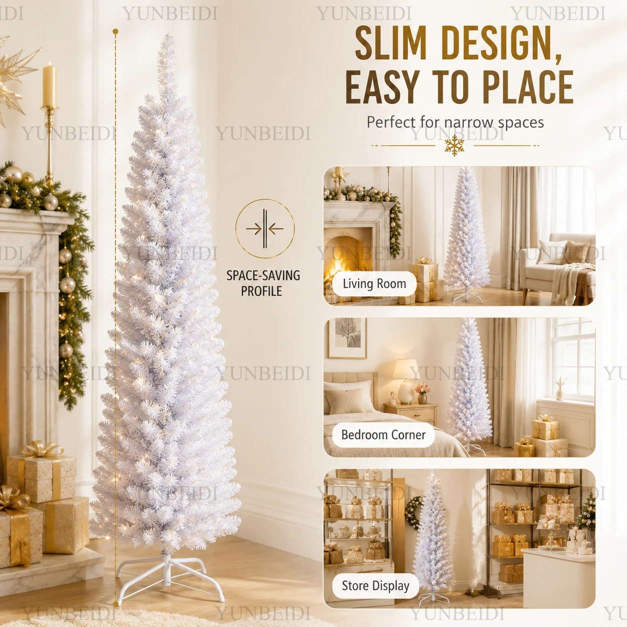 Artificial Christmas Tree PVC Material White Pencil-shaped Christmas Tree 120cm To 210cm Home Parties Christmas Decorations. - Image 3