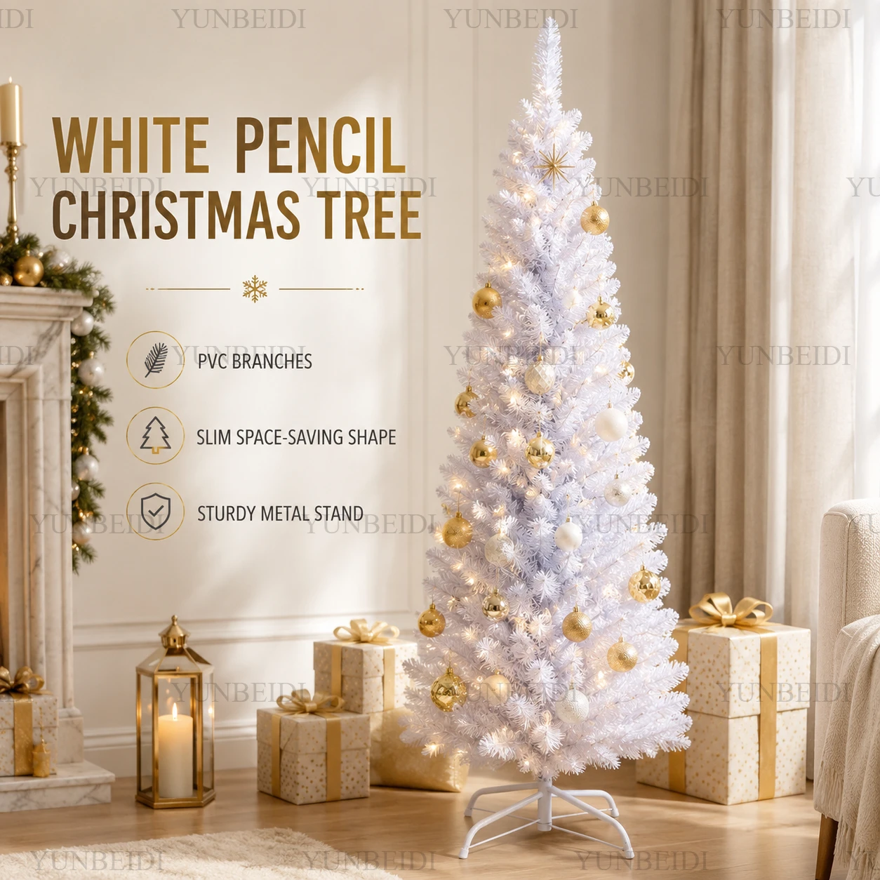 Artificial Christmas Tree PVC Material White Pencil-shaped Christmas Tree 120cm To 210cm Home Parties Christmas Decorations. - Image 4