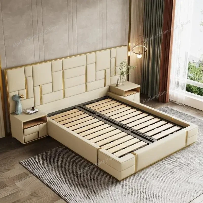 As a Bed King Size Luxury Bedroom Furniture Set Wooden Headboard And Nightstands Lit Deux Place With Double Bed Side Table - Image 2