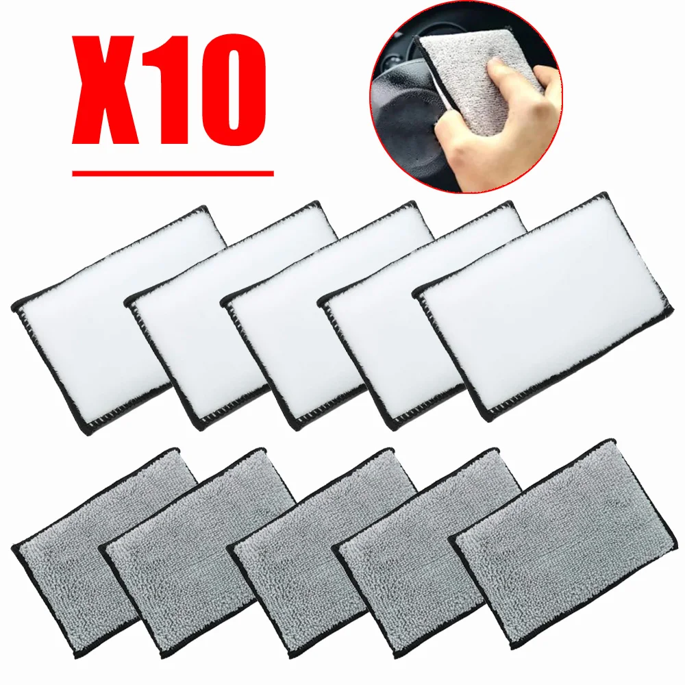 Auto Soft Double Side Microfiber Scrubbing Sponge Car Leather Cleaning Microfiber Towel Wax Sponge Auto Detailing Tools