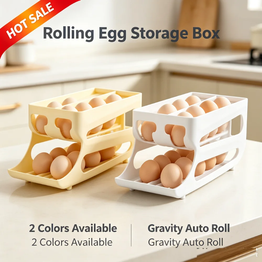 Automatic Rolling Egg Storage Box Tilt Plastic Refrigerator Organizer with Deep Track and Raised Side Panels - Image 3