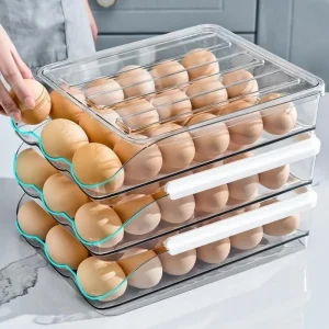 Automatic Slide Eggs Storage Box Plastic Eggs Holder Basket Container Dispenser Organizer Closet For Fridge Kitchen