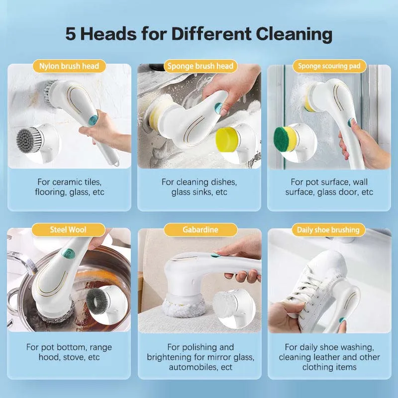 Automatic Spin Scrubber Wireless Usb Rechargeable Kitchen Bathtub Tile Cleaning Dishwashing Brush Electric Cleaning Brush - Image 4
