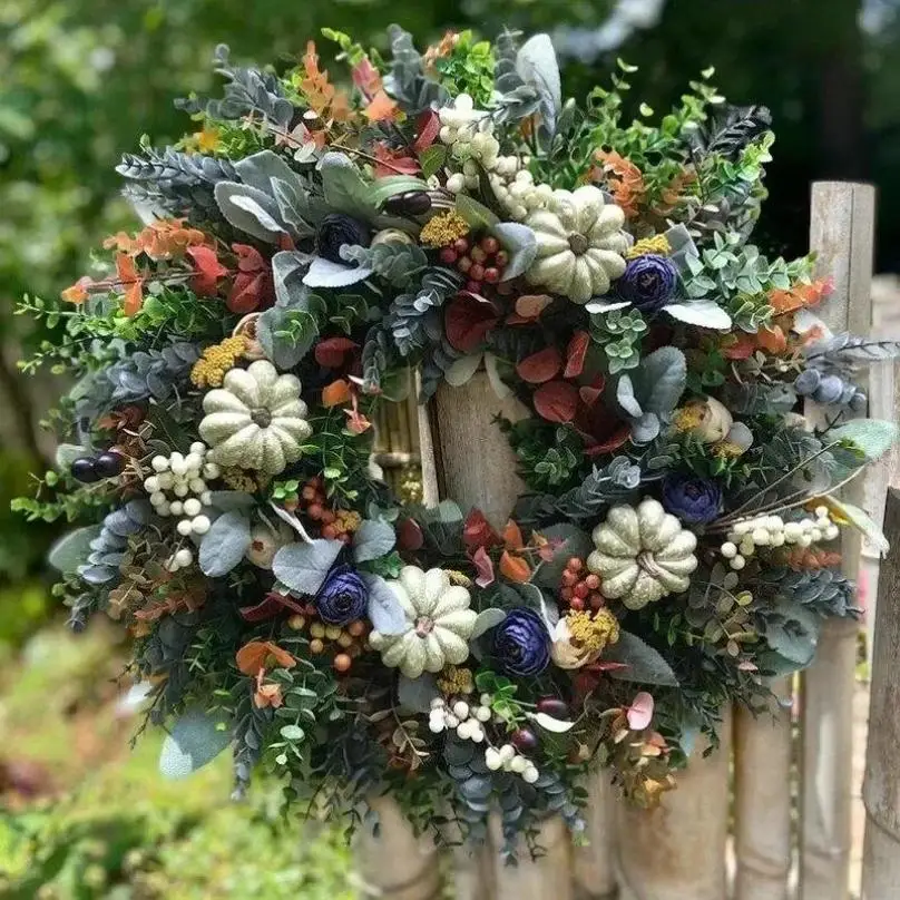 Autumn Sale Handmade White Pumpkin Wreath Ranunculus Christmas Home Wedding New Year Decoration Fake Plants Artificial Flowers - Image 4