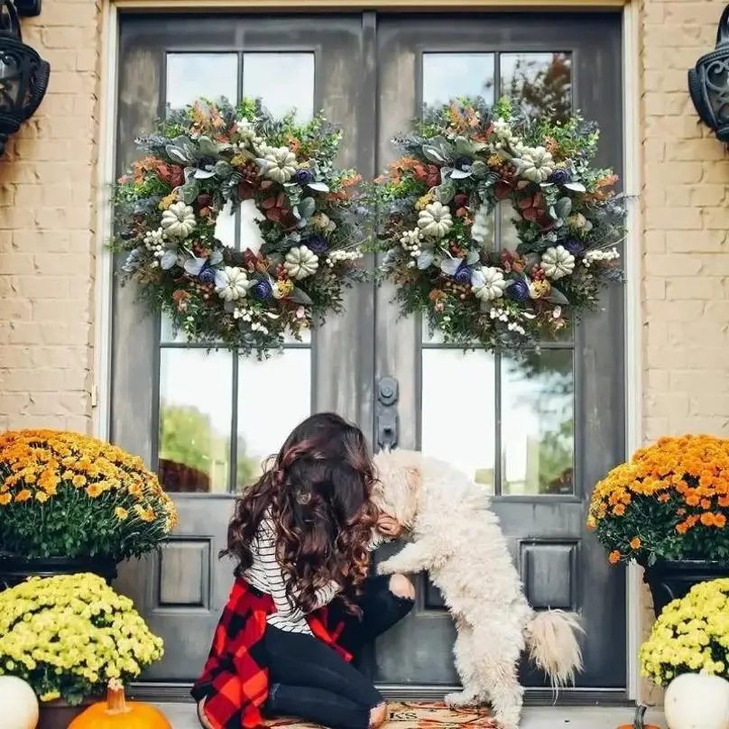 Autumn Sale Handmade White Pumpkin Wreath Ranunculus Christmas Home Wedding New Year Decoration Fake Plants Artificial Flowers - Image 6