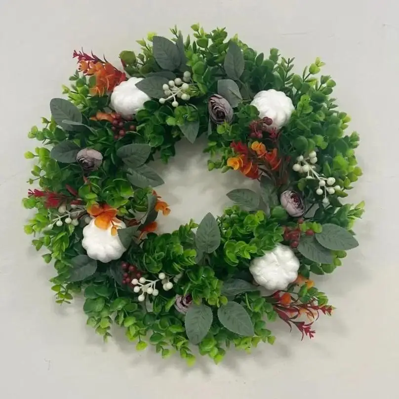 Autumn Sale Handmade White Pumpkin Wreath Ranunculus Christmas Home Wedding New Year Decoration Fake Plants Artificial Flowers - Image 5