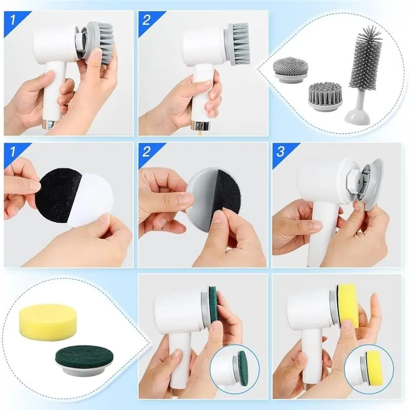[B25B!】 For Household Electric Brush Wireless For Cleaning Brush With 5 Brush Heads,For Bathroom, Tiled Floors, Kitchen - Image 2