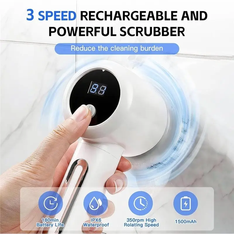 [B25B!】 For Household Electric Brush Wireless For Cleaning Brush With 5 Brush Heads,For Bathroom, Tiled Floors, Kitchen - Image 5