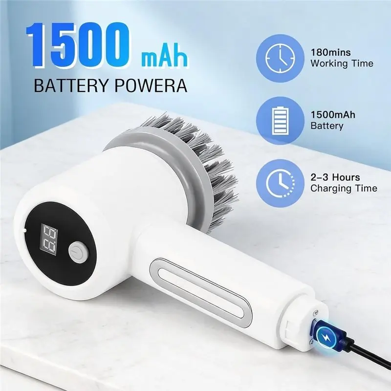 [B25B!】 For Household Electric Brush Wireless For Cleaning Brush With 5 Brush Heads,For Bathroom, Tiled Floors, Kitchen - Image 6