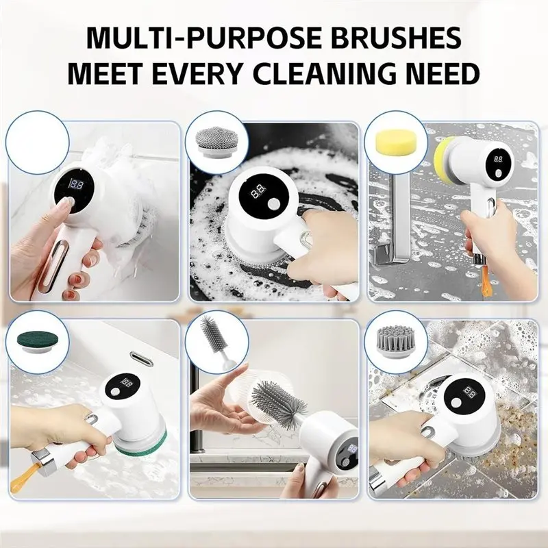 [B25B!】 For Household Electric Brush Wireless For Cleaning Brush With 5 Brush Heads,For Bathroom, Tiled Floors, Kitchen - Image 4