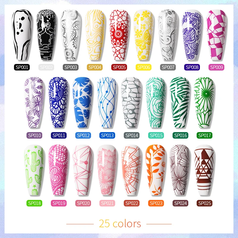 BORN PRETTY 10ml 25 Colors Nail Stamping Polish Nail Art Varnish with Peel Off Nail Latex Black White Colorful Stamp Polish - Image 2