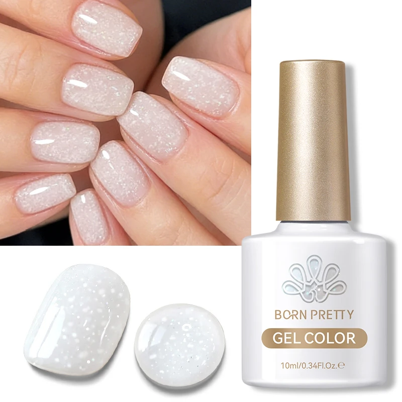 BORN PRETTY 10ml Snow Glitter Gel Nail Polish Pink Milky White Jelly Sequins Semi Permanent Nails Art Design Varnish Manicure - Image 4