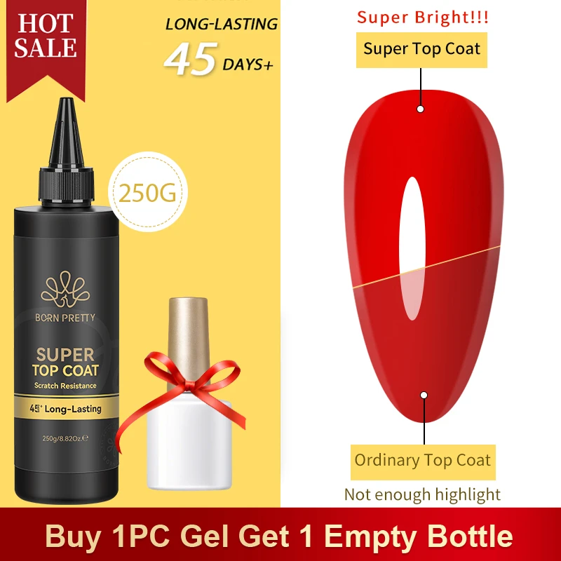 BORN PRETTY 250g Super Top Coat Base Gel Soak off UV LED Drying Long Lasting Semi Permanent Jelly Nude Pink Gel Nail Polish - Image 2