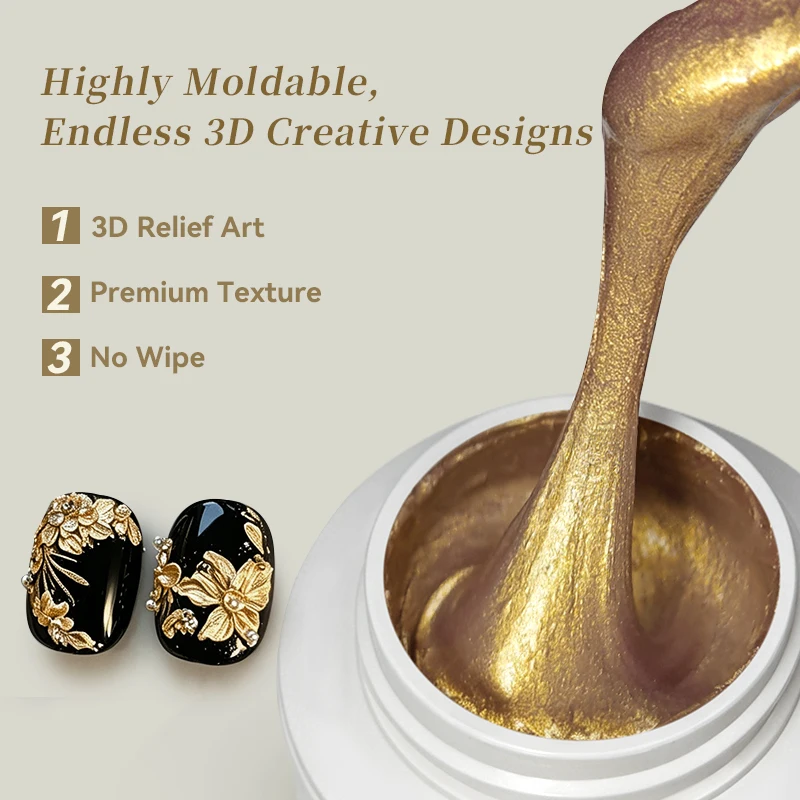 BORN PRETTY 5ml Gold Silver 3D Metal Nail Gel Polish Carving Plaster Texture Embossed Nail Gel Metal for DIY Manicure Art - Image 4