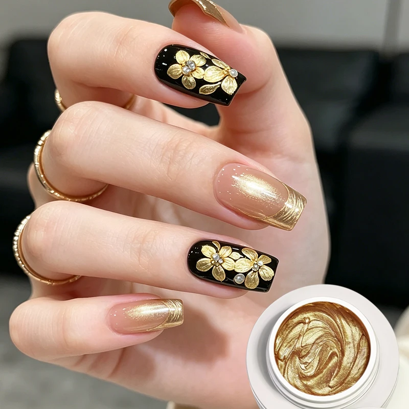 BORN PRETTY 5ml Gold Silver 3D Metal Nail Gel Polish Carving Plaster Texture Embossed Nail Gel Metal for DIY Manicure Art - Image 3
