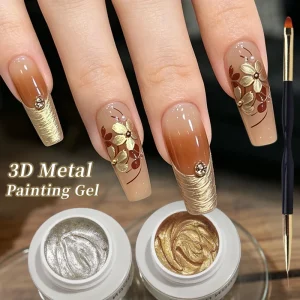 BORN PRETTY 5ml Gold Silver 3D Metal Nail Gel Polish Carving Plaster Texture Embossed Nail Gel Metal for DIY Manicure Art
