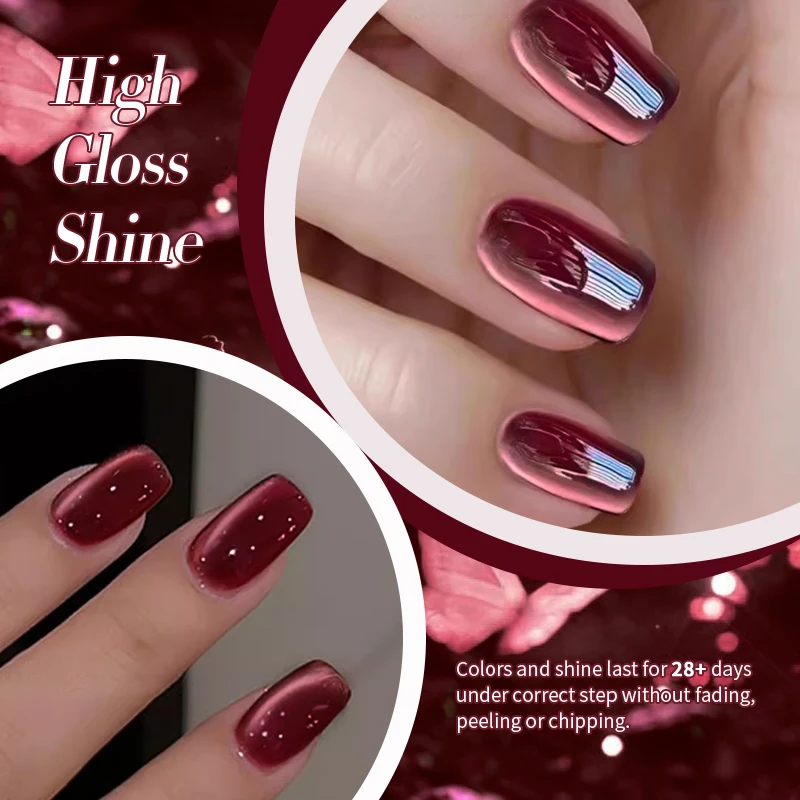 BORN PRETTY Autumn Berry Red Cat Magnetic Eye Gel Nail Polish 10ml Brown Coffee Glass Beads Soak Off UV LED Nail Art Manicure - Image 4