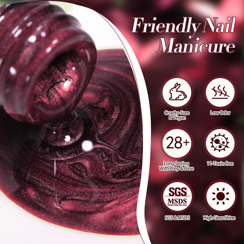 BORN PRETTY Autumn Berry Red Cat Magnetic Eye Gel Nail Polish 10ml Brown Coffee Glass Beads Soak Off UV LED Nail Art Manicure - Image 5