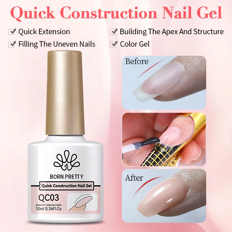BORN PRETTY Nude Pink Quick Construction Nail Gel Nail Polish 10ml Vernis Semi Permanent Milky White Clear Extension Hard Gel - Image 5