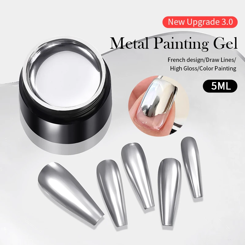 BORN PRETTY Silver Metal Effect Line Flower Drawing Gel Soak Off Transparent Colors 5g Painting Gel Polish UV Nail Art Gel Varni - Image 2