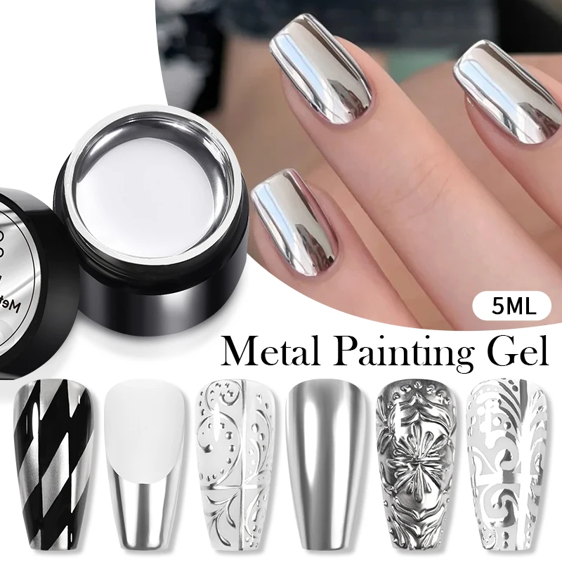 BORN PRETTY Silver Metal Effect Line Flower Drawing Gel Soak Off Transparent Colors 5g Painting Gel Polish UV Nail Art Gel Varni - Image 4