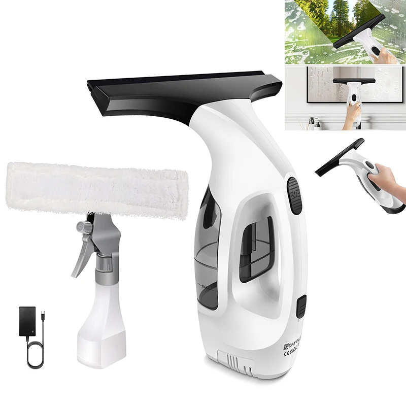 BRIEFNESS Rechargeable Cordless Window Cleaner 150ml Tank w/300ml Spray Bottle Electric Squeegee for Mirror/Glass Wiper