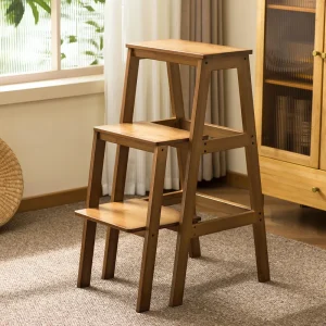 Bamboo folding ladder stool, foldable ladder, push-pull ladder stool, kitchen climbing ladder, household storage rack, footstool
