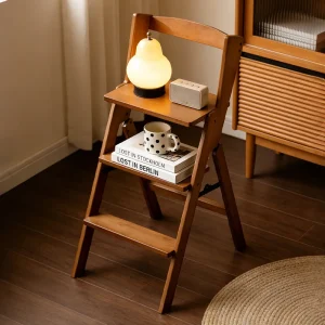 Bamboo folding ladder stool, household kitchen ladder, bar backrest stool, high stool, multi-layer bamboo storage rack