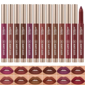 Beauty Glazed 12 Color Lipstick,Long Stay Automatic Lip Crayon, No Smudge,Long Wear, Makes The Three-Dimensional Lip Styling