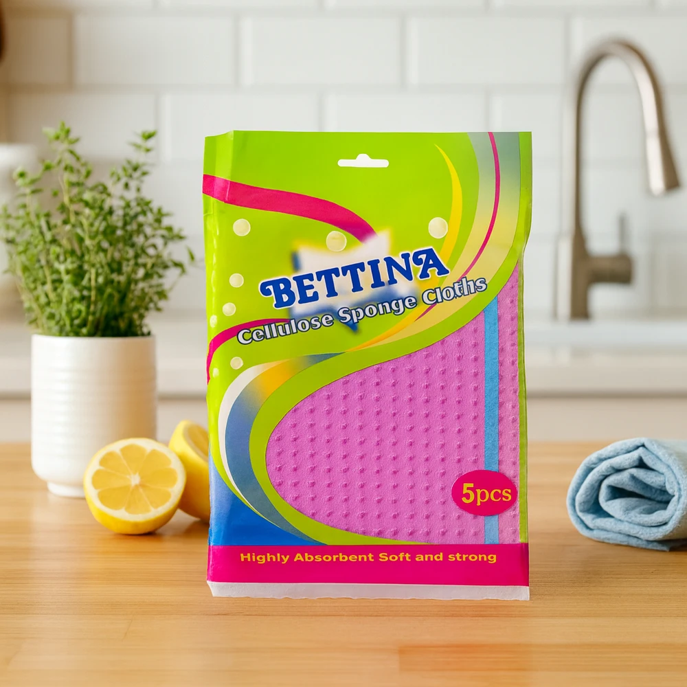 Bettina Cellulose Sponge Cloths 5 Pack Super Absorbent Eco-Friendly Reusable Cloths for Kitchen, Bathroom and Household Cleaning - Image 3