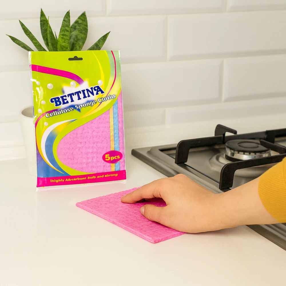 Bettina Cellulose Sponge Cloths 5 Pack Super Absorbent Eco-Friendly Reusable Cloths for Kitchen, Bathroom and Household Cleaning - Image 5