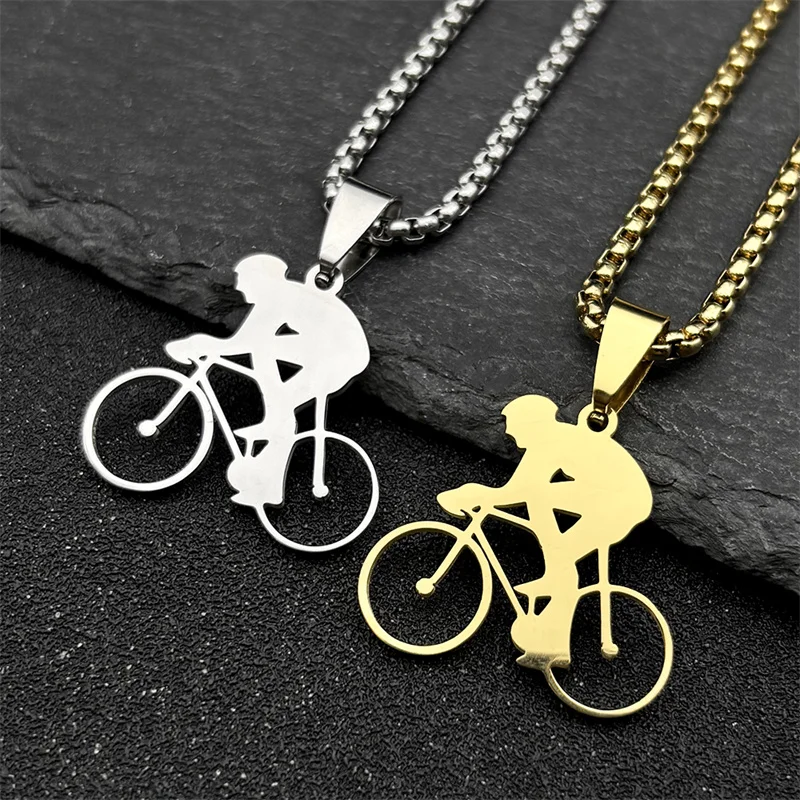 Bicycle Road Pendant Necklace for Men Stainless Steel Gold Color Sports Style Chain Jewelry Gifts Accesorios Para Hombre Kette