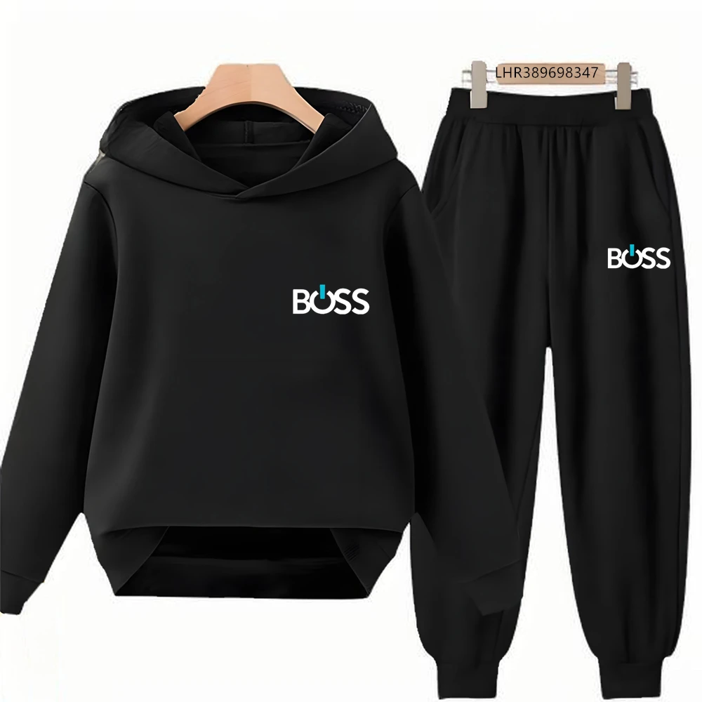 Black 3-12 Years Autumn Fun Brand Print Hoodie+Pants Suit White Girl Sweatshirt Sets Boys Pants Suits Children's Clothing - Image 2