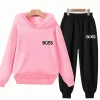 Black 3-12 Years Autumn Fun Brand Print Hoodie+Pants Suit White Girl Sweatshirt Sets Boys Pants Suits Children's Clothing